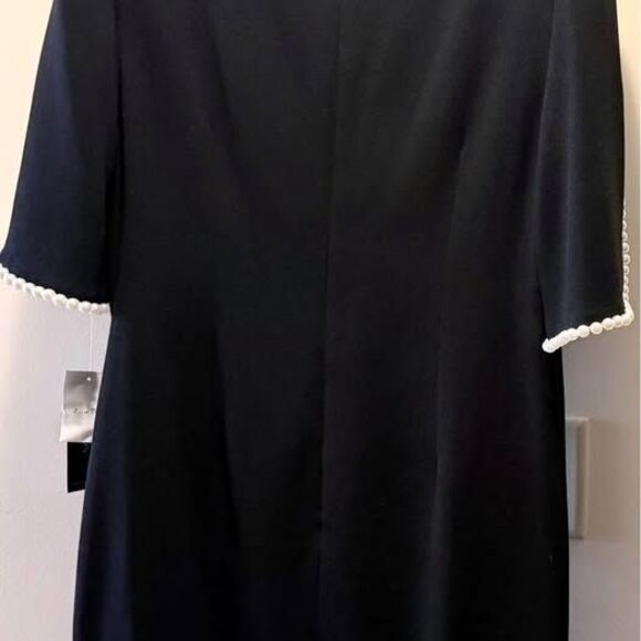 Teri Jon by Rickie Freeman Women's Pearl Trim Black Sheath Dress - Size 14 NWT - Picture 7 of 9